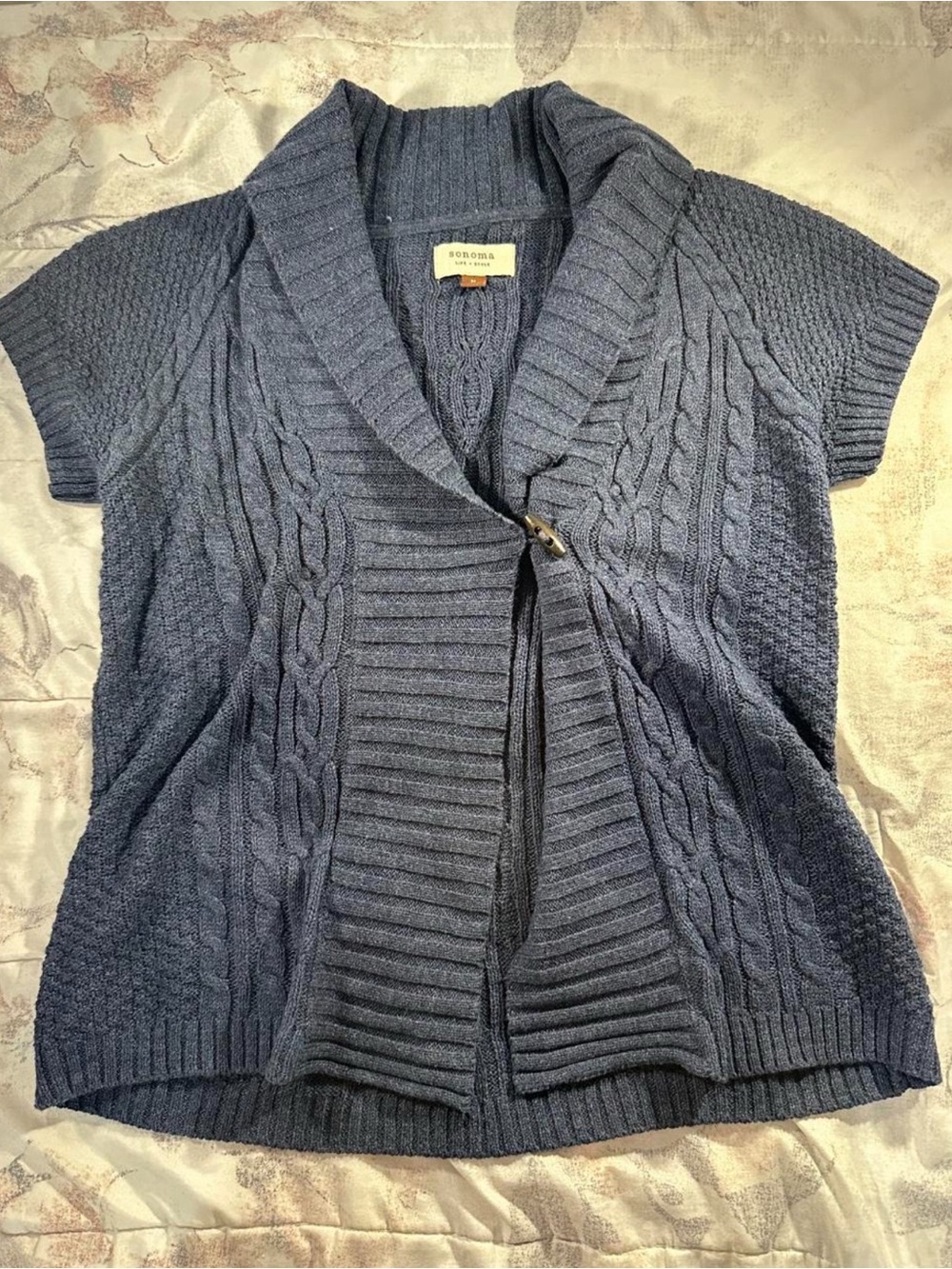 Cable-Knit Short-Sleeve cardigan - Navy